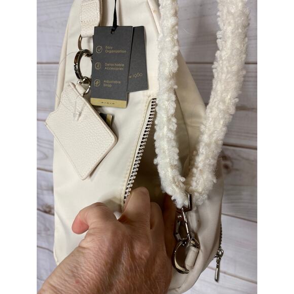Brand New House of Harlow 1960 Nylon and Sherpa Sling Bag in Off-white Purse - Picture 6 of 10
